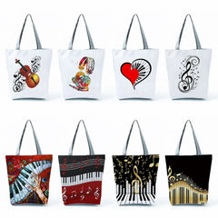 Music Notation Handbag Piano Violin Print Tote Gift High Capacity Shoulder Bag