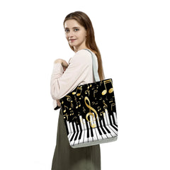 Music Notation Handbag Piano Violin Print Tote Gift High Capacity Shoulder Bag