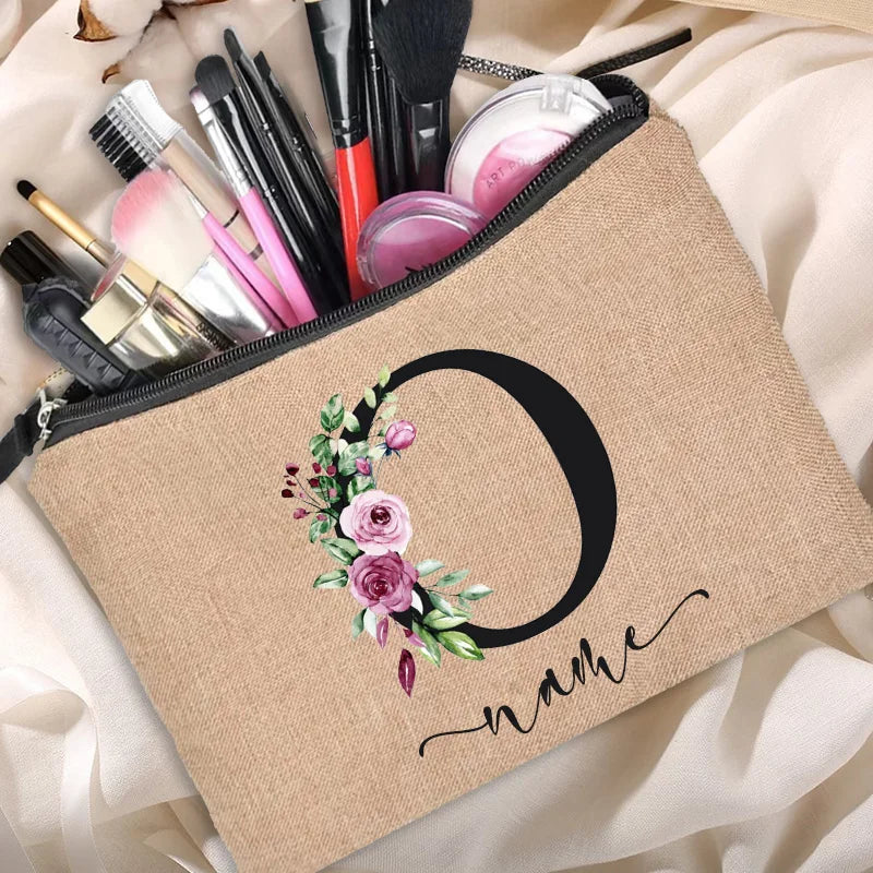 Cosmetic Bags Travel Organizer Linen Zipper Pouch Bridesmaid Clutch