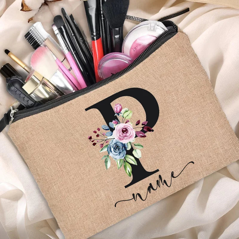 Cosmetic Bags Travel Organizer Linen Zipper Pouch Bridesmaid Clutch