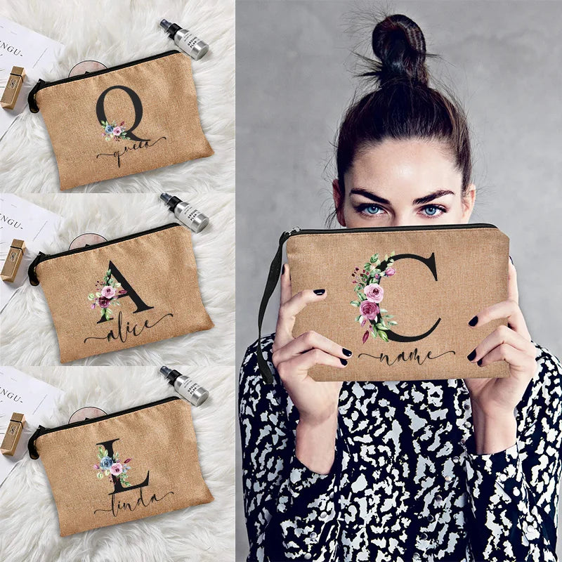 Cosmetic Bags Travel Organizer Linen Zipper Pouch Bridesmaid Clutch