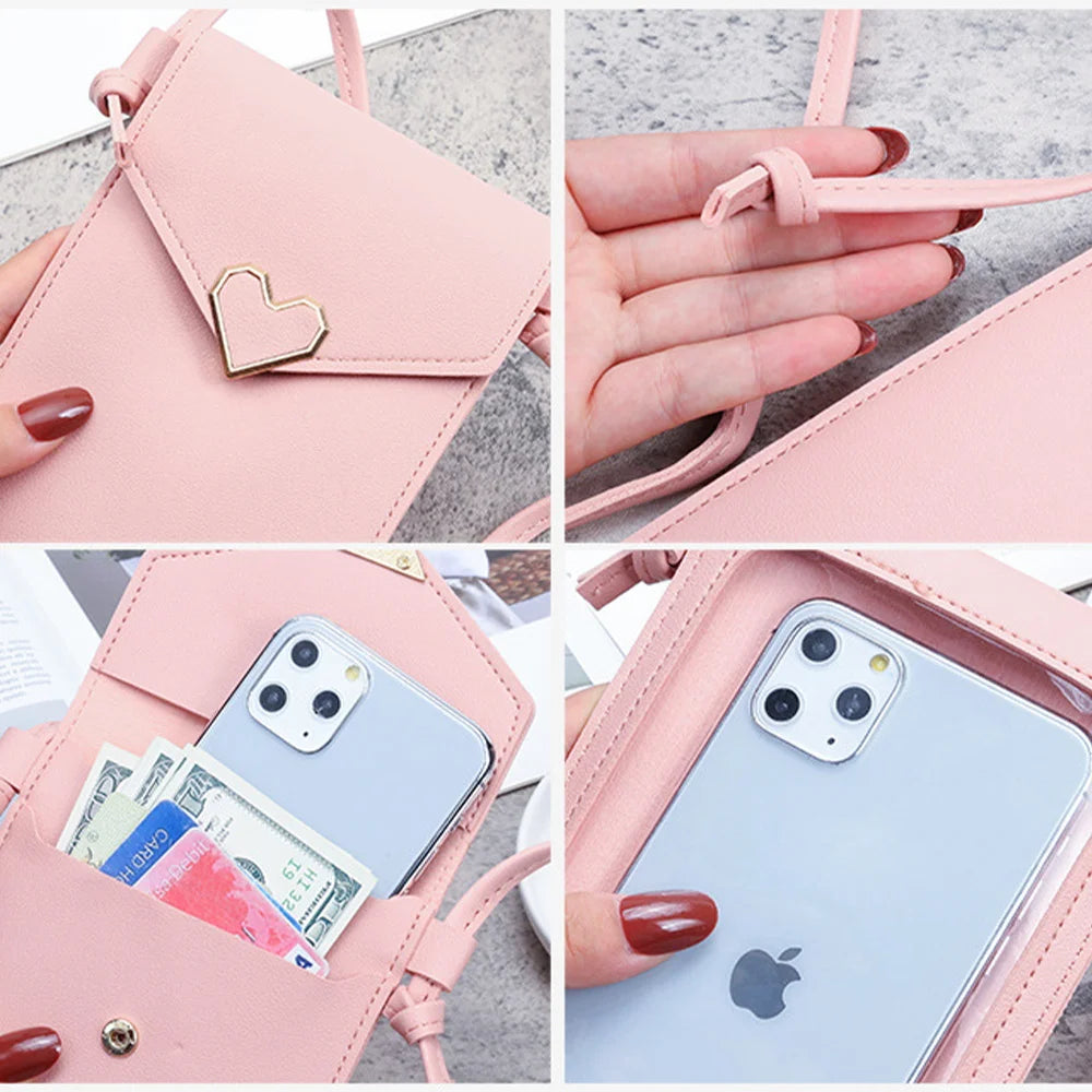 Personalized Name Crossbody Shoulder Bag Pink Touch Screen Cell Phone Purse