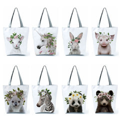 Animal Floral Series Print Women Handbags Large Capacity Tote Shopping Bag