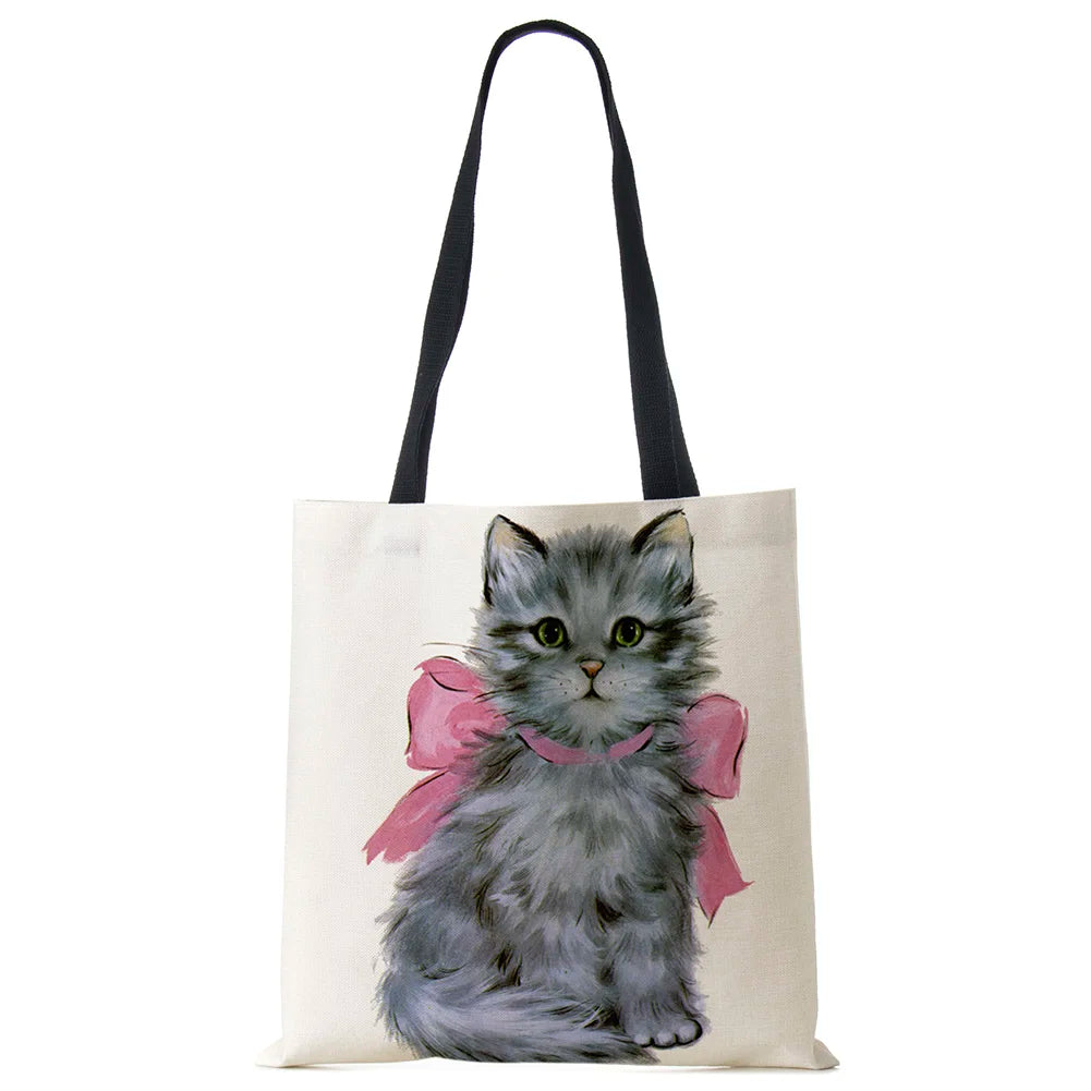 Watercolor Cat Painting Print Tote Bag Eco Reusable Shopper Shoulder Bags