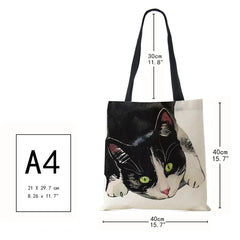 Watercolor Cat Painting Print Tote Bag Eco Reusable Shopper Shoulder Bags