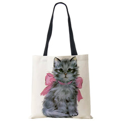 Watercolor Cat Painting Print Tote Bag Eco Reusable Shopper Shoulder Bags