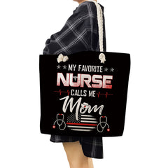 Women's Linen Nurse Print Tote Beach Bag Eco Handbag