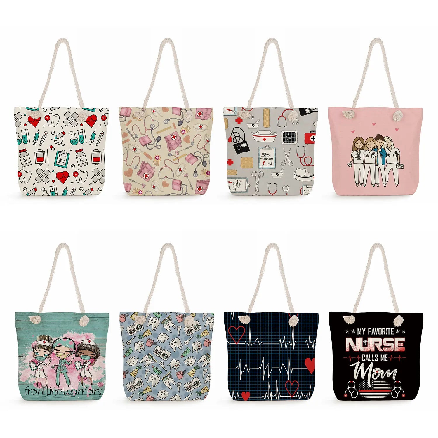 Women's Linen Nurse Print Tote Beach Bag Eco Handbag