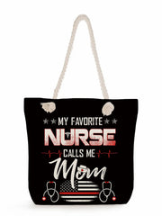 Women's Linen Nurse Print Tote Beach Bag Eco Handbag
