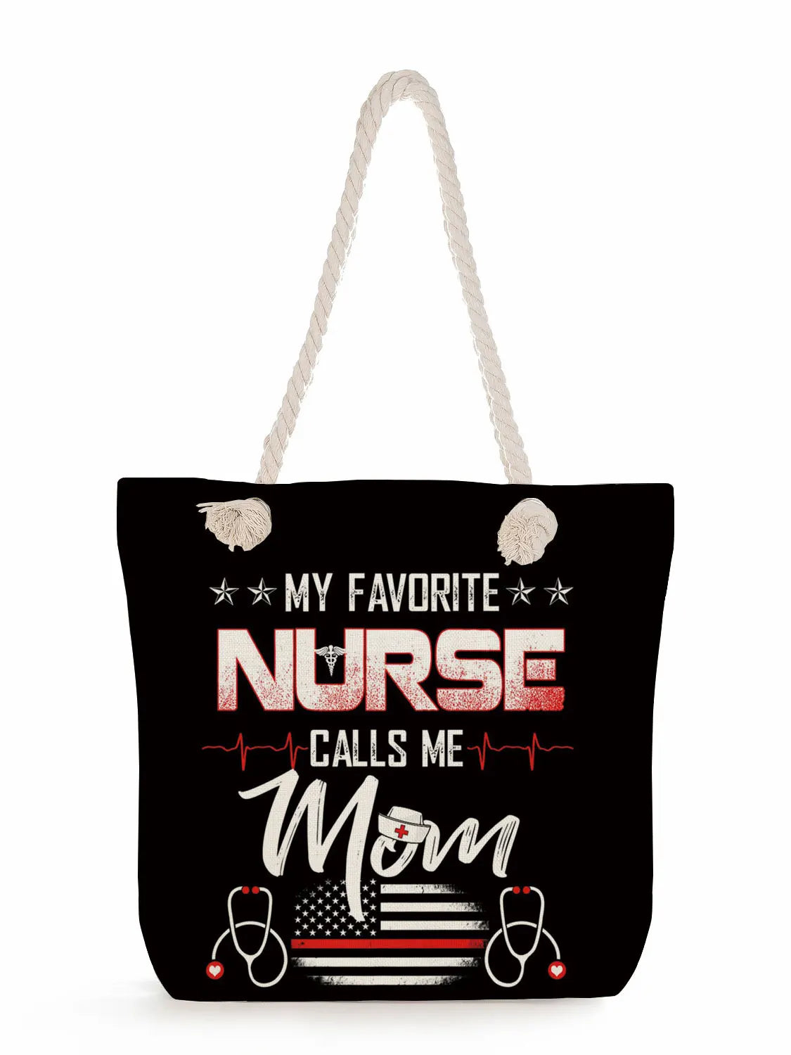 Linen Large Travel Beach Bag Eco Tote Nurse Print Shoulder Bags