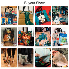 Oil Painting Cat Print Tote Bag for Women