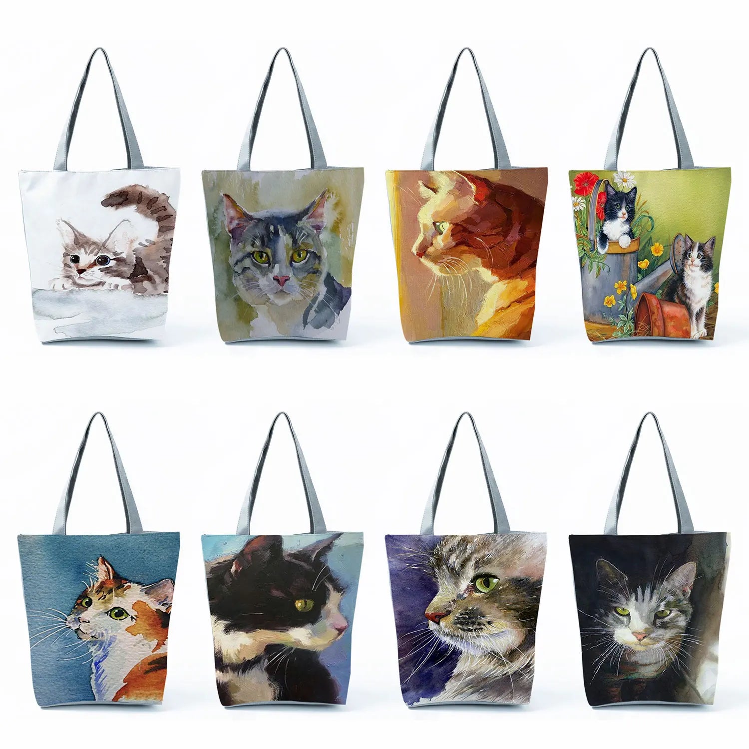 Cat Oil Painting Womens Bag Totes Eco Reusable Creative Print Shopping Bags