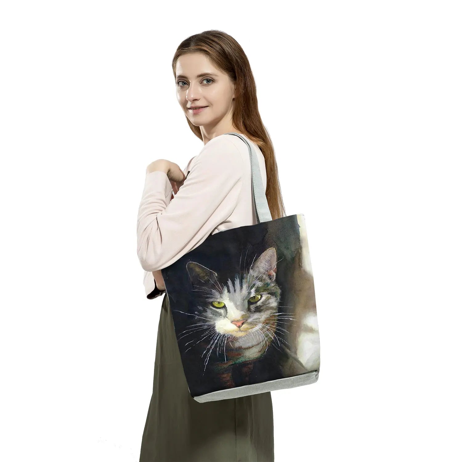 Cat Oil Painting Womens Bag Totes Eco Reusable Creative Print Shopping Bags
