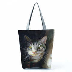 Cat Oil Painting Womens Bag Totes Eco Reusable Creative Print Shopping Bags