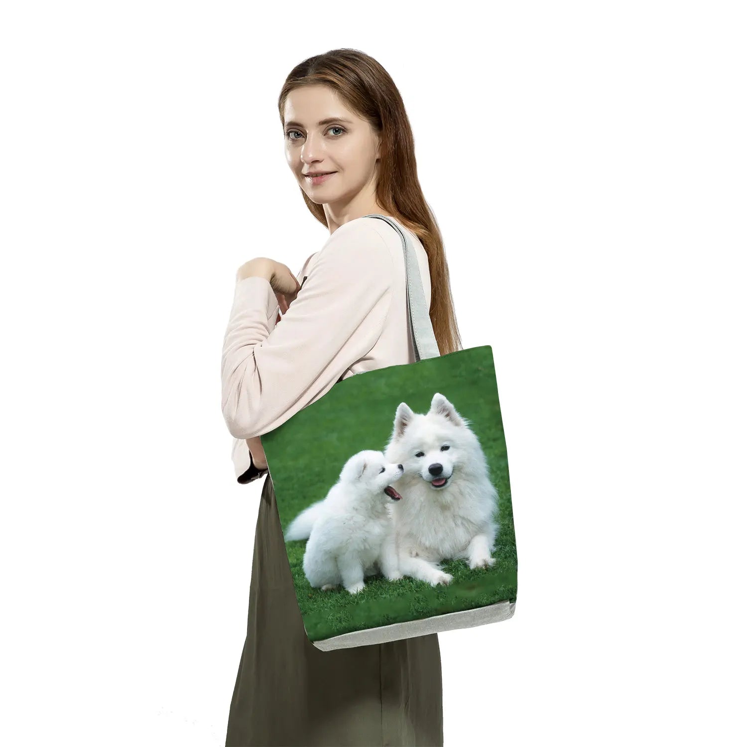 Animal Dog Printed Handbags High Capacity Shopping Bag Eco Friendly Women