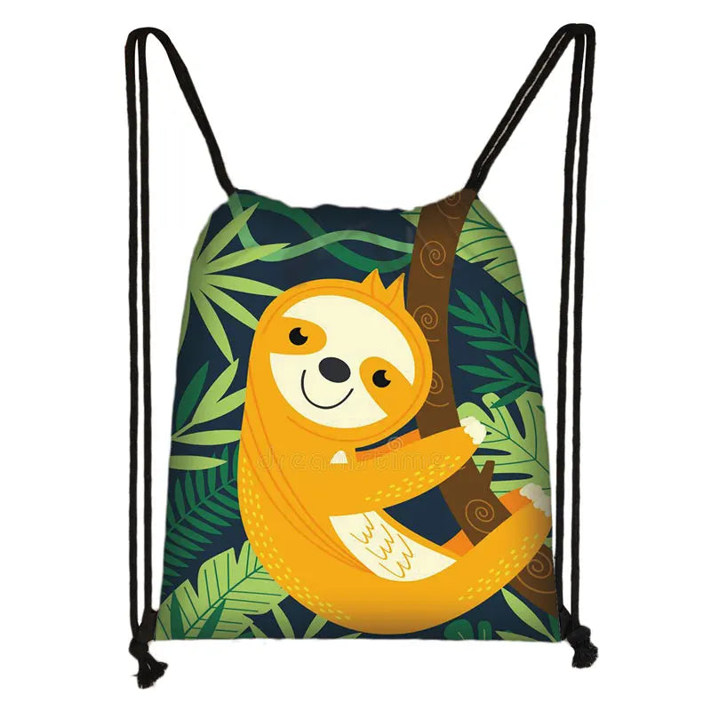 Sloth Print Backpack Drawstring Bag Women Bookbag