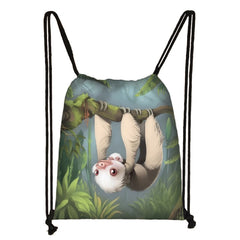 Sloth Print Backpack Drawstring Bag Women Bookbag