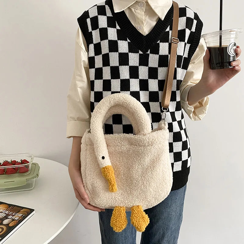 Animal Women's Plush Handbags Lamb Furry Female Shoulder Messenger Bags