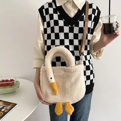 Animal Women's Plush Handbags Lamb Furry Female Shoulder Messenger Bags