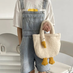 Animal Women's Plush Handbags Lamb Furry Female Shoulder Messenger Bags