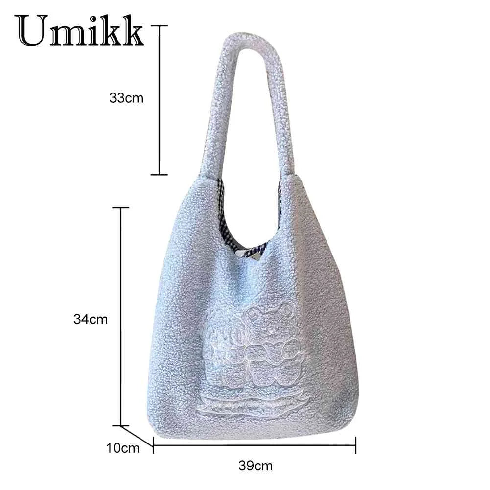 Bear Plush Underarm Bag Large Capacity Embroidered Lovely Animal Tote Bag