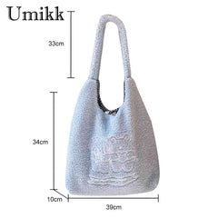 Bear Plush Underarm Bag Large Capacity Embroidered Lovely Animal Tote Bag