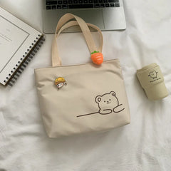Bear Women Canvas Zipper Bag Student Tote Shoulder Messenger Bag