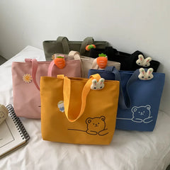 Bear Women Canvas Zipper Bag Student Tote Shoulder Messenger Bag