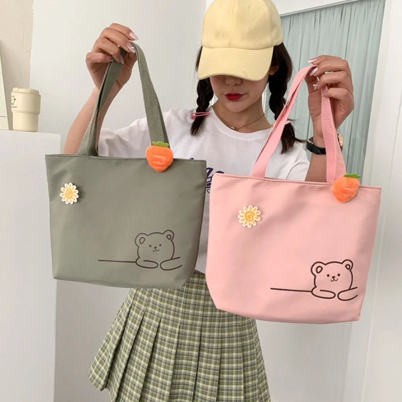 Bear Women Canvas Zipper Bag Student Tote Shoulder Messenger Bag