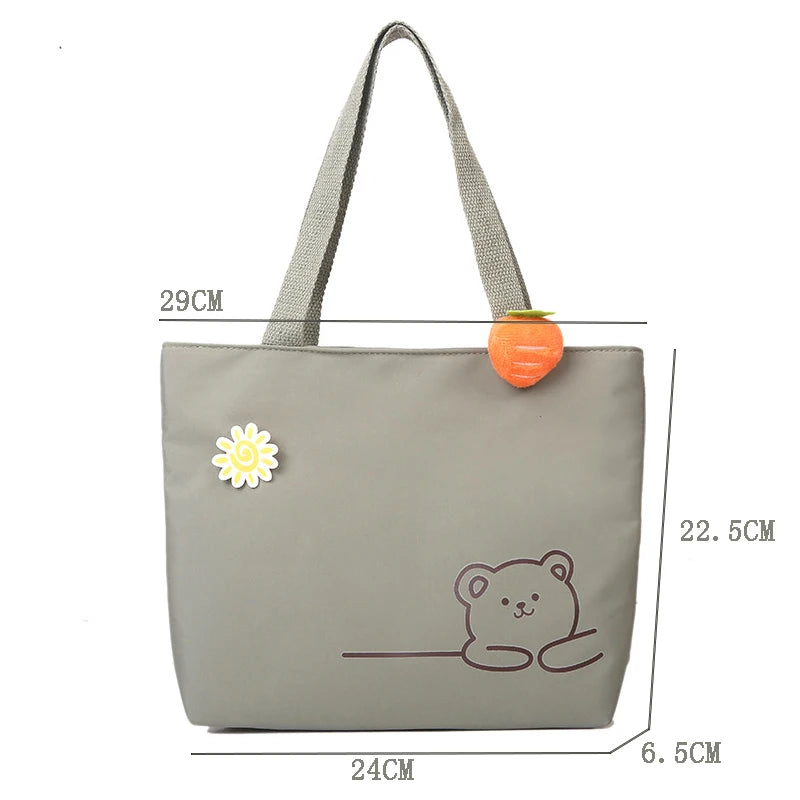 Bear Women Canvas Zipper Bag Student Tote Shoulder Messenger Bag