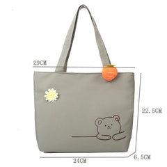 Bear Women Canvas Zipper Bag Student Tote Shoulder Messenger Bag