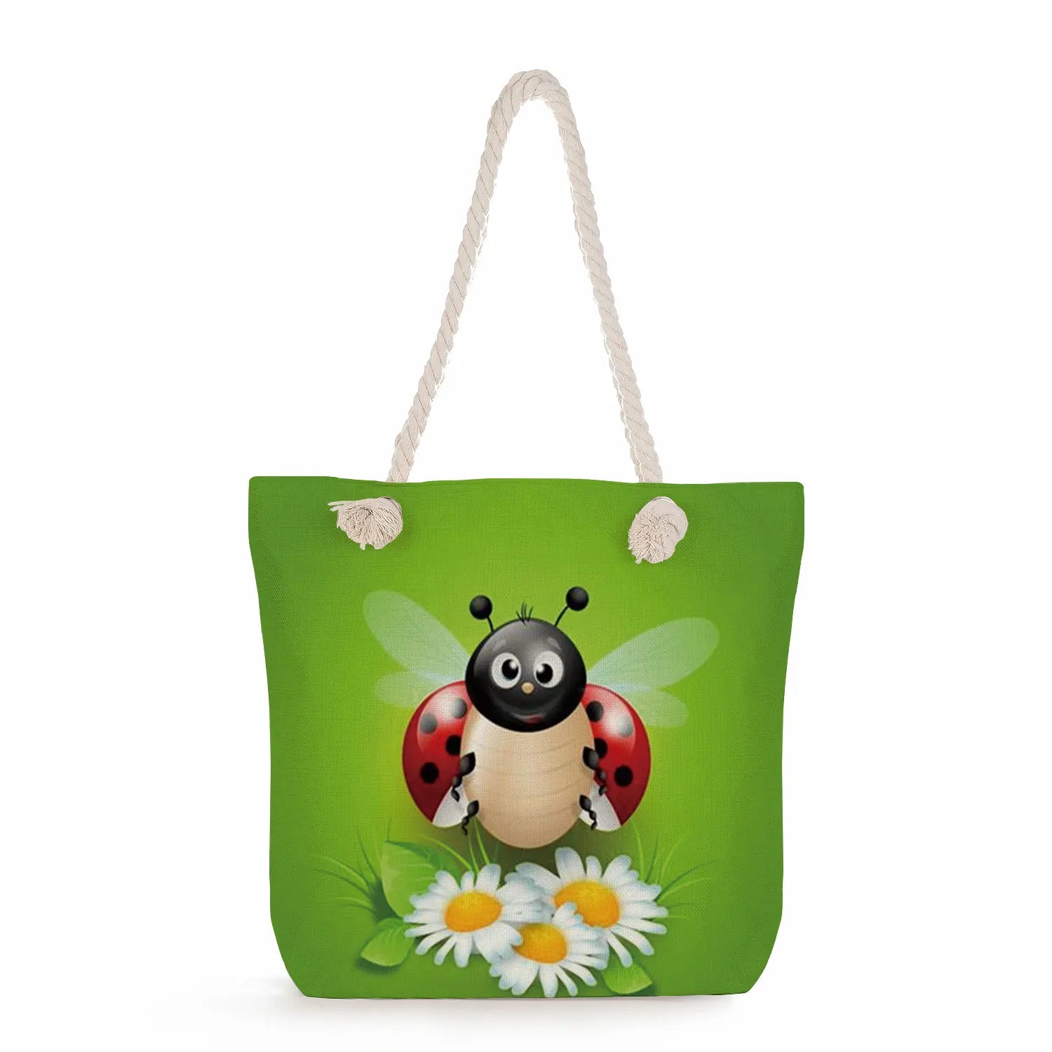 Bee Ladybug Handbags Summer Travel Beach Bag High Capacity Thick Rope Shoulder B