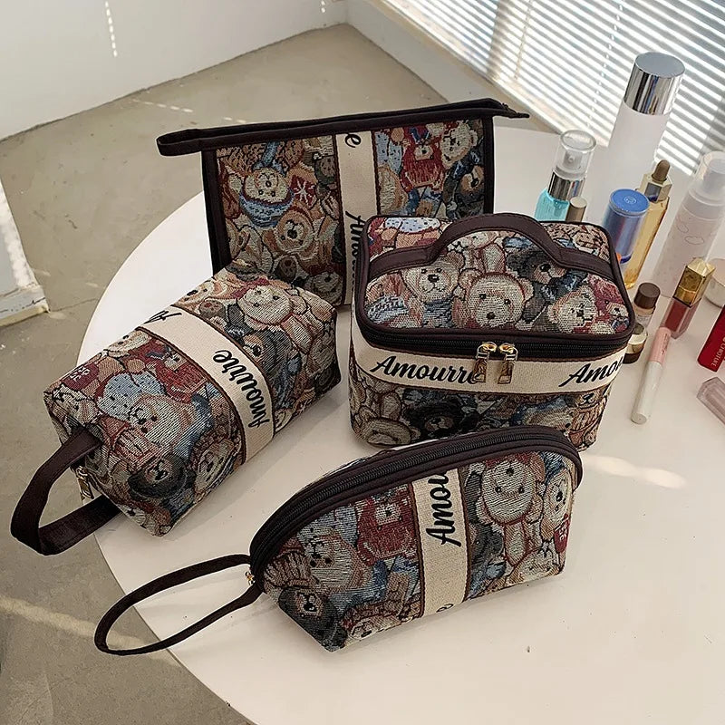 Cartoon Bear Cosmetic Bag Large Capacity Portable Wash Bag Travel Storage Bags