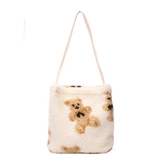 Fluffy Bear Plush Tote Bag Soft Winter Shoulder Handbag