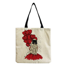 Cartoon Girl Print Tote Reusable Shoulder Bags Girlfriends And Sisters