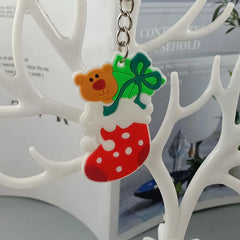Christmas Keychain PVC Rubber Christmas Tree Santa Claus Elk Snowman Keyring