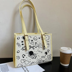 Cartoon Pattern Shoulder Bag for Women Stylish Graffiti Purses