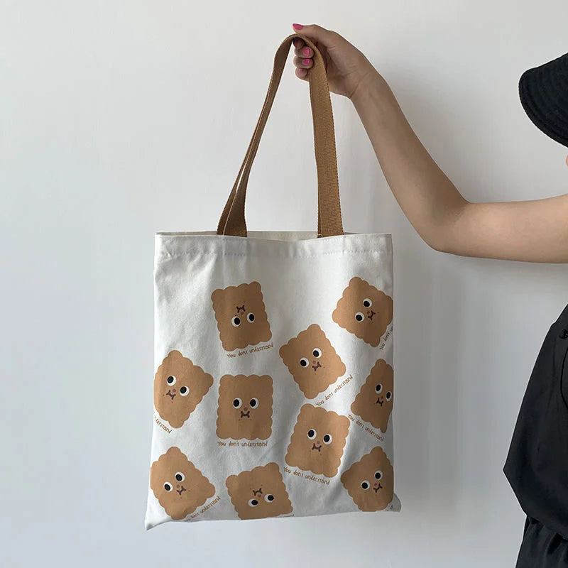 Cartoon Print Casual Handbag Tote Bag Women Canvas Shoulder Bag