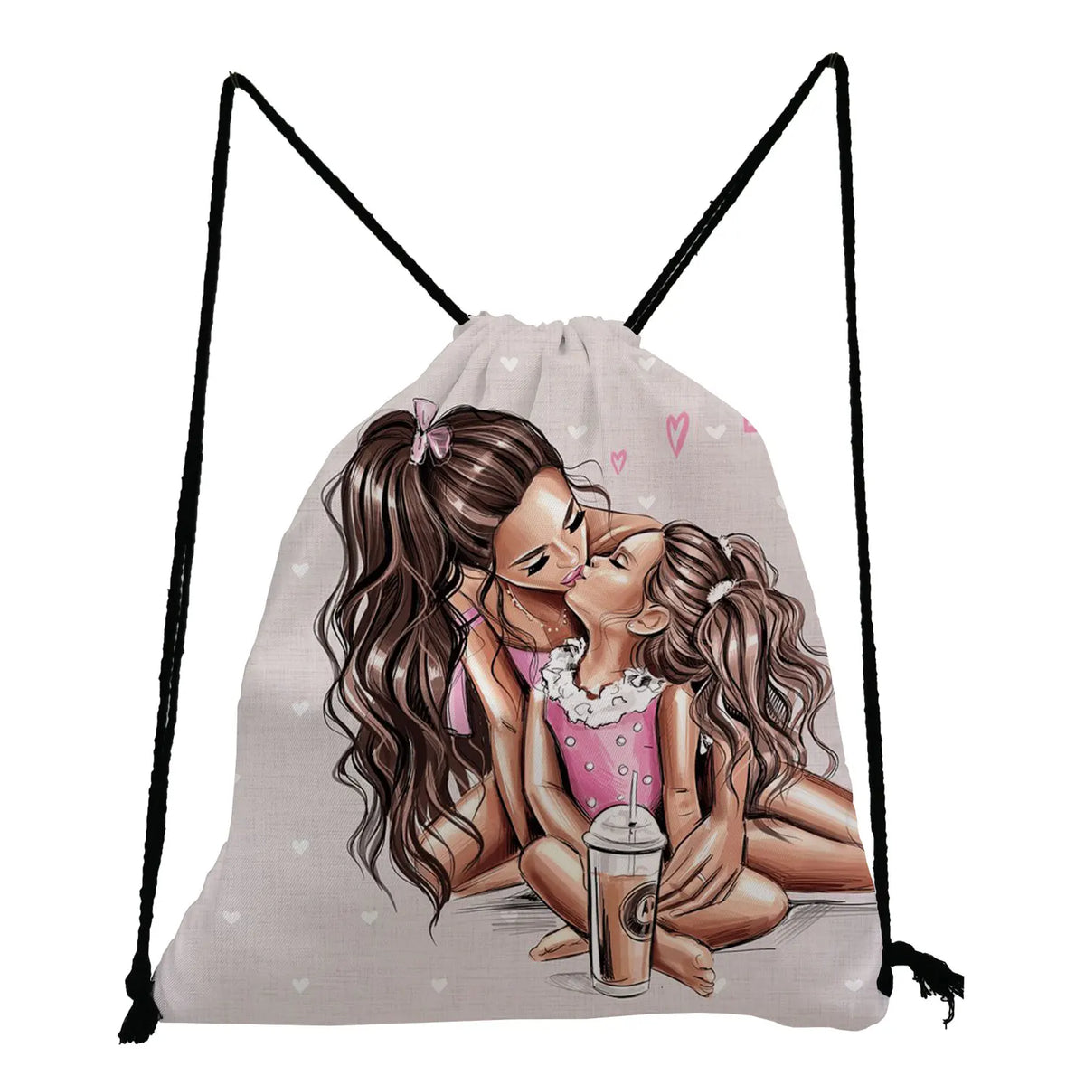 Mom & Baby Print Drawstring Eco Shoe Bag Unisex Backpack