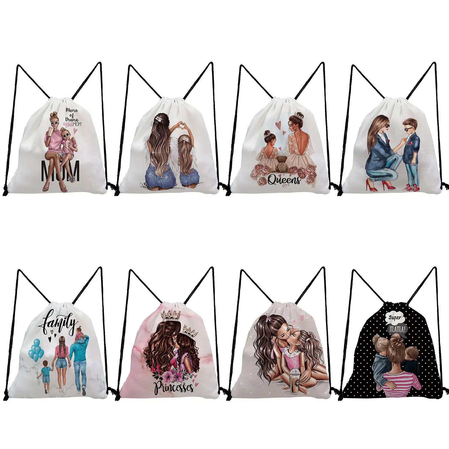 Mom & Baby Print Drawstring Eco Shoe Bag Unisex Backpack