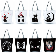 Cat Printed Tote Outdoor Travel Animal High Capacity Women Handbags