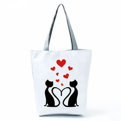 Cat Printed Tote Outdoor Travel Animal High Capacity Women Handbags