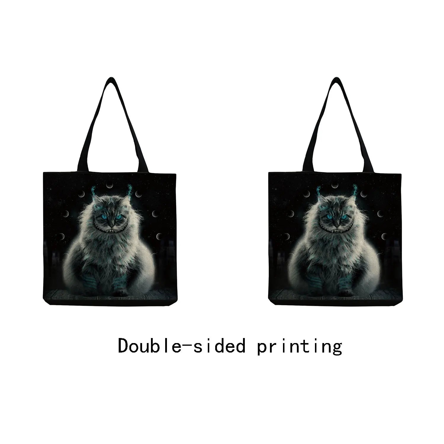 Cat Print Shopper Bag Eco Friendly Handbag Cartoon Animal Portable High Capacity