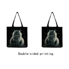 Cat Print Shopper Bag Eco Friendly Handbag Cartoon Animal Portable High Capacity