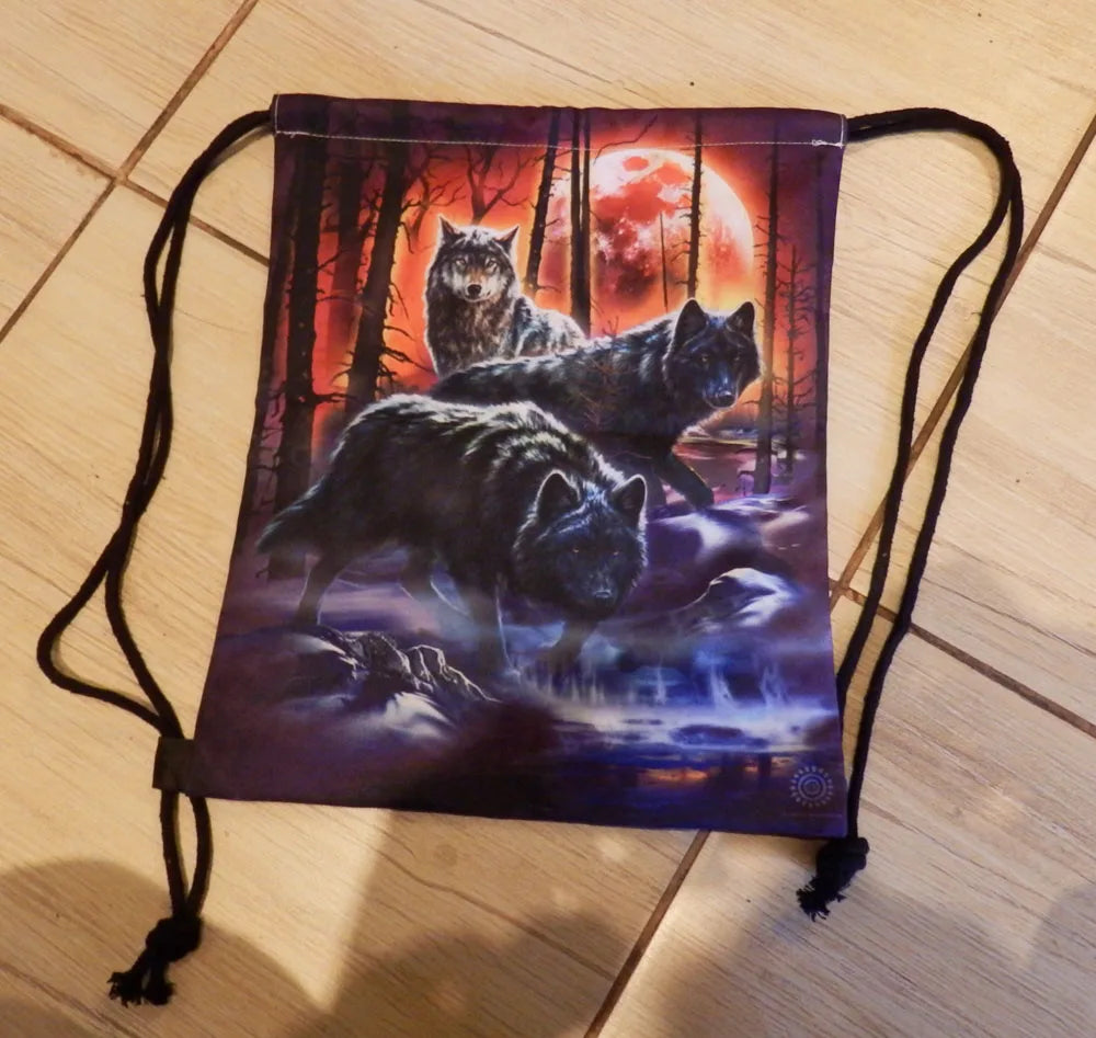 Cat Coffee Print Drawstring Bag Softback Backpack Girls Daypack