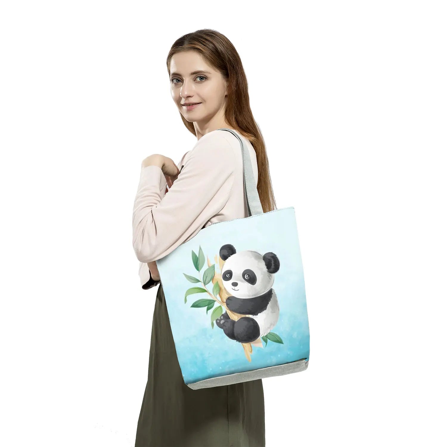 Chinese Panda Printed Tote Bag High Capacity Eco-Friendly Women Shoulder Bag
