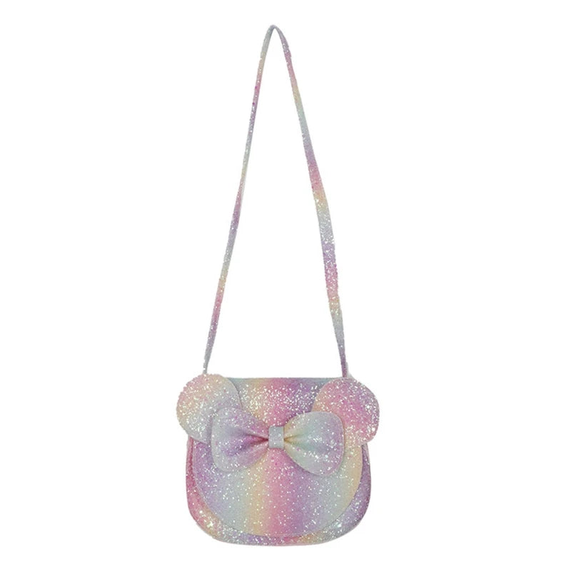 Cartoon Bowknot Crossbody Bag for Kids, PU Leather Handbag