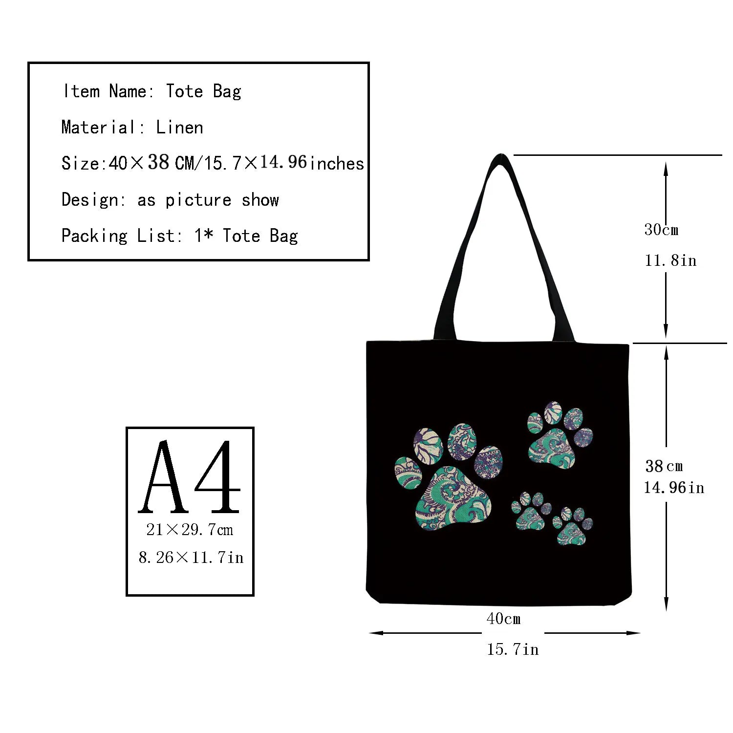 Dog Paw Print Tote Bag Eco Friendly Women Shoulder Bag