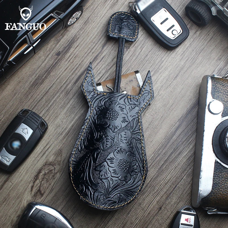 Dog Pull Type Key Rings Car Smart Keychain Fob Hanging Leather Case