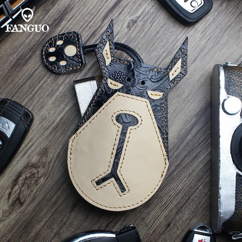 Dog Pull Type Key Rings Car Smart Keychain Fob Hanging Leather Case
